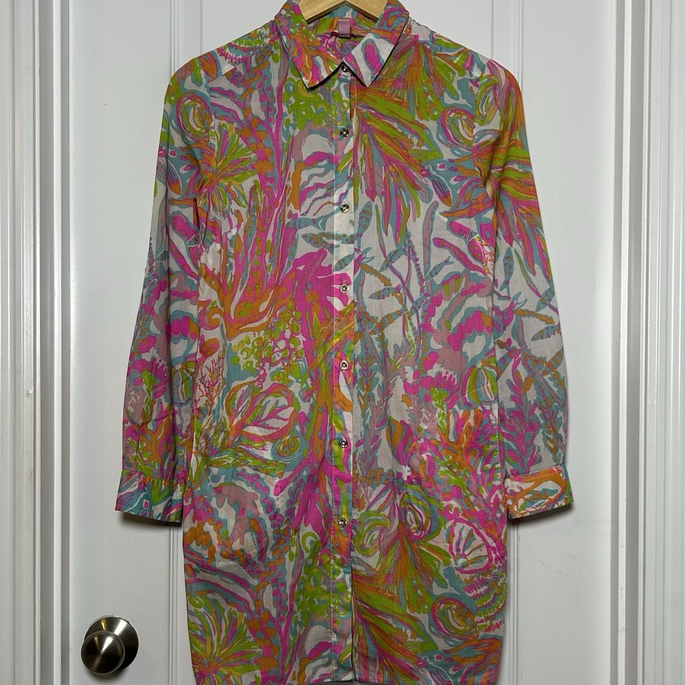 Lilly Pulitzer 100% Cotton Multicolor Scuba to Cuba Jupiter Island Tunic Shirt